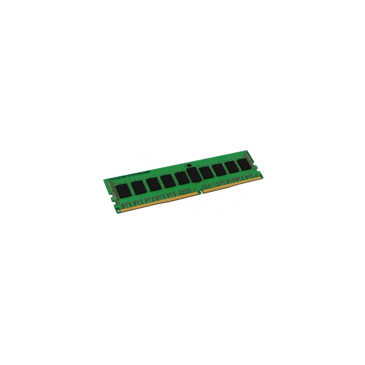 Una memoria RAM verde con chips negros y contactos dorados.