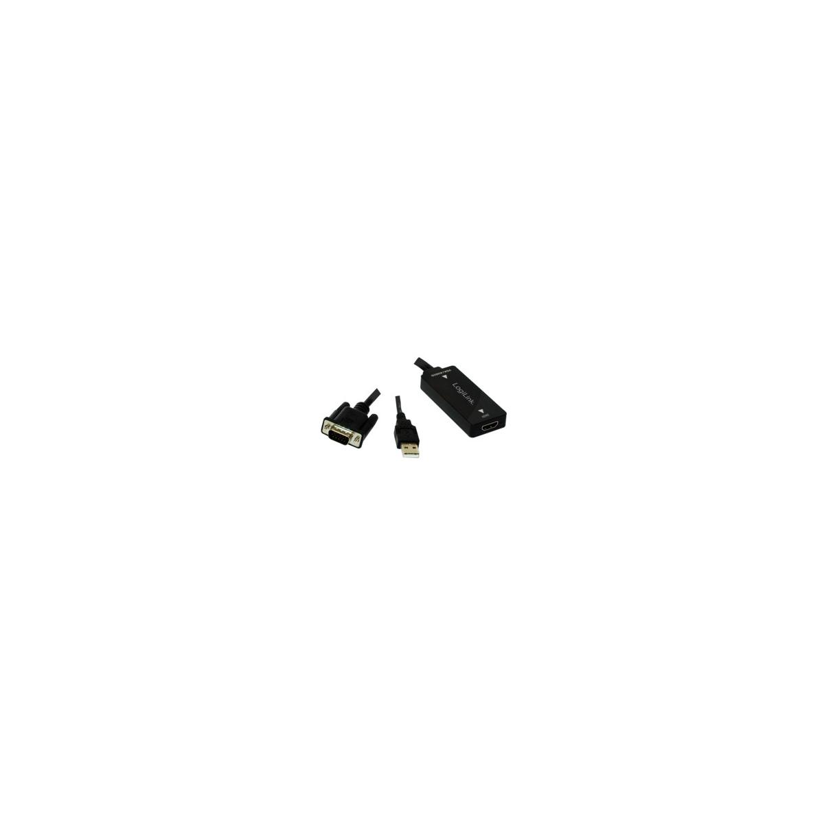 Adapter HDMI na VGA z zasilaniem USB i kablem VGA.