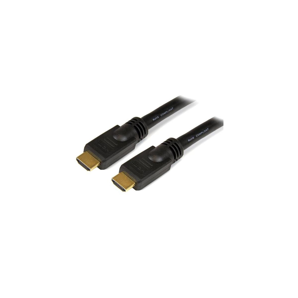 Dos cables HDMI negros con conectores dorados yacen uno al lado del otro.