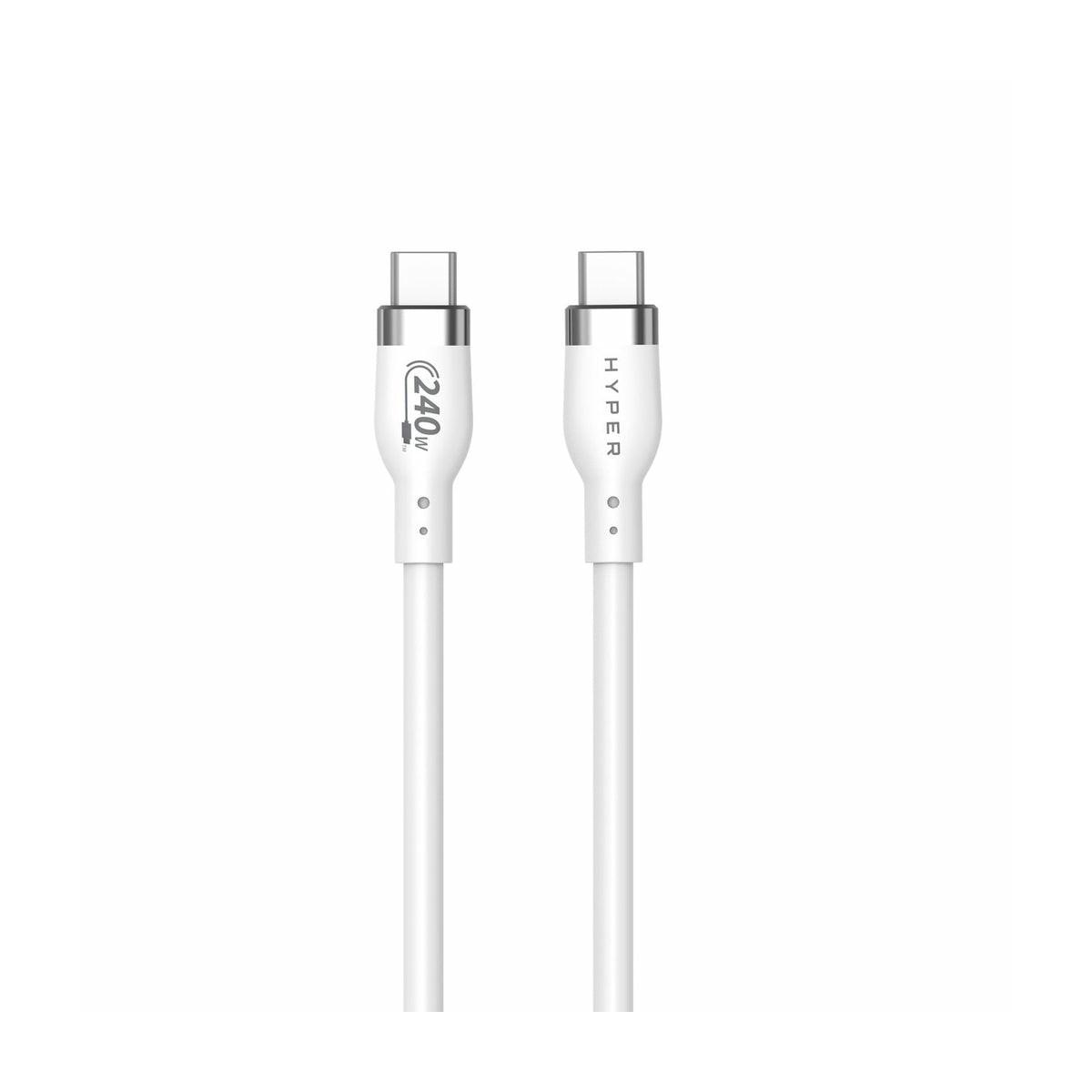Two white USB-C cables side-by-side, one labeled "240W", the other "HYPER".