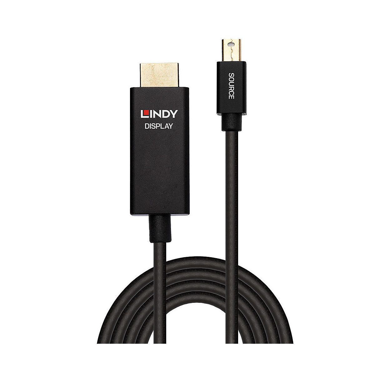 Cavo Lindy nero da HDMI a Mini HDMI con etichette.