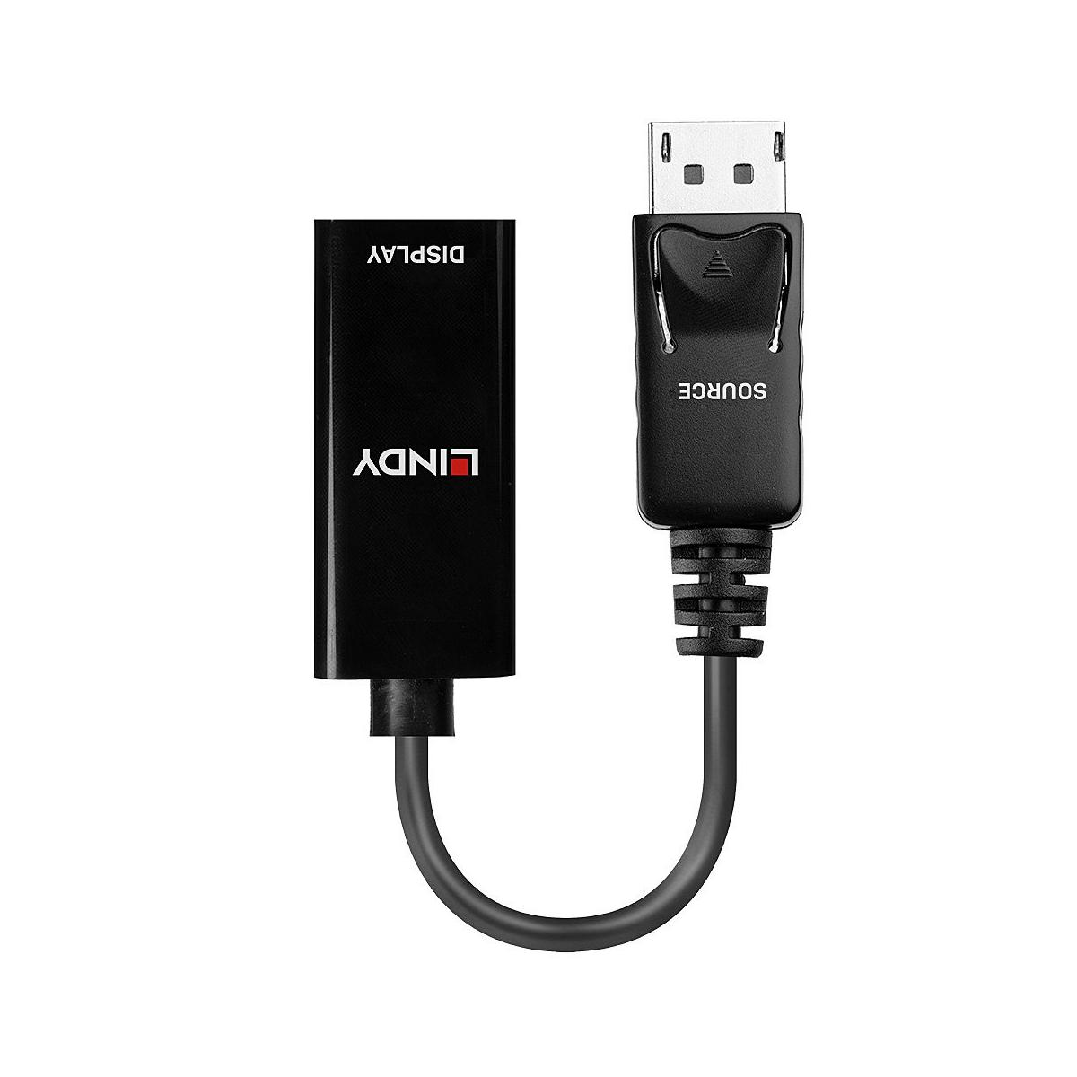 Ein schwarzer DisplayPort-Adapter mit LINDY-Logo und "DISPLAY"-Beschriftung.