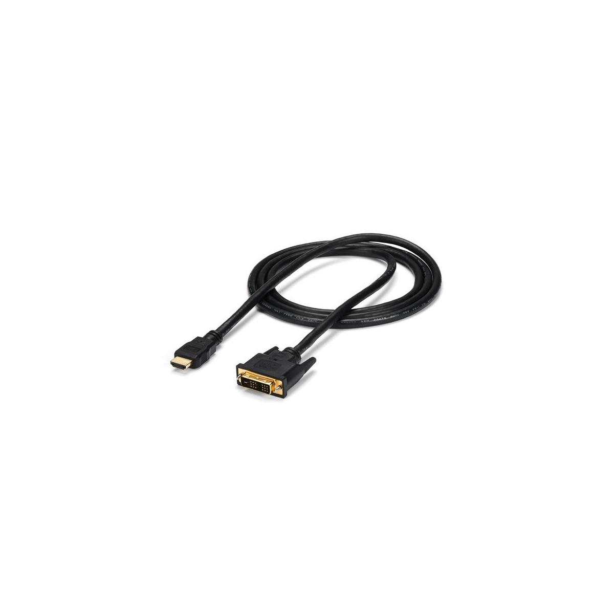 Ein schwarzes HDMI-zu-DVI-Kabel liegt auf weißem Hintergrund.
