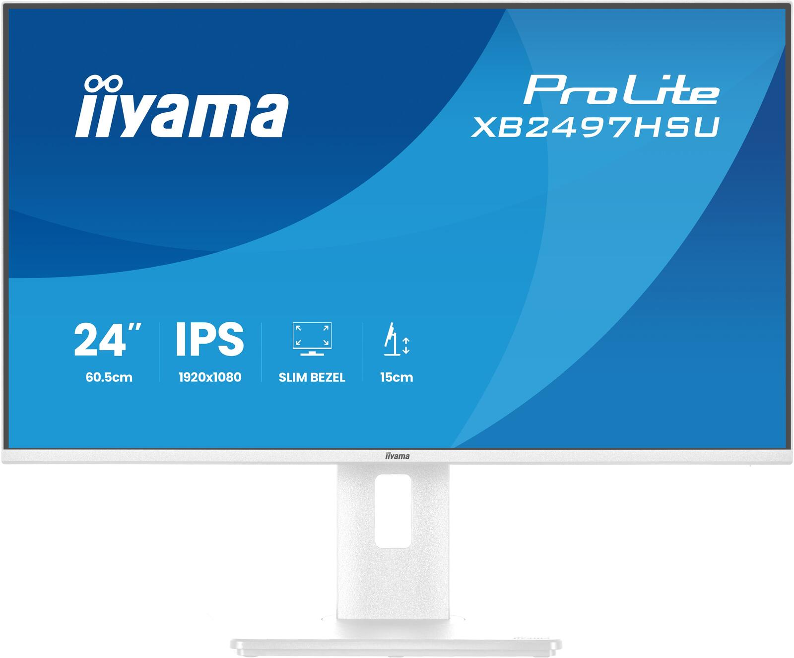 Un monitor bianco Iiyama ProLite XB2497HSU con display IPS da 24 pollici e risoluzione 1920x1080.