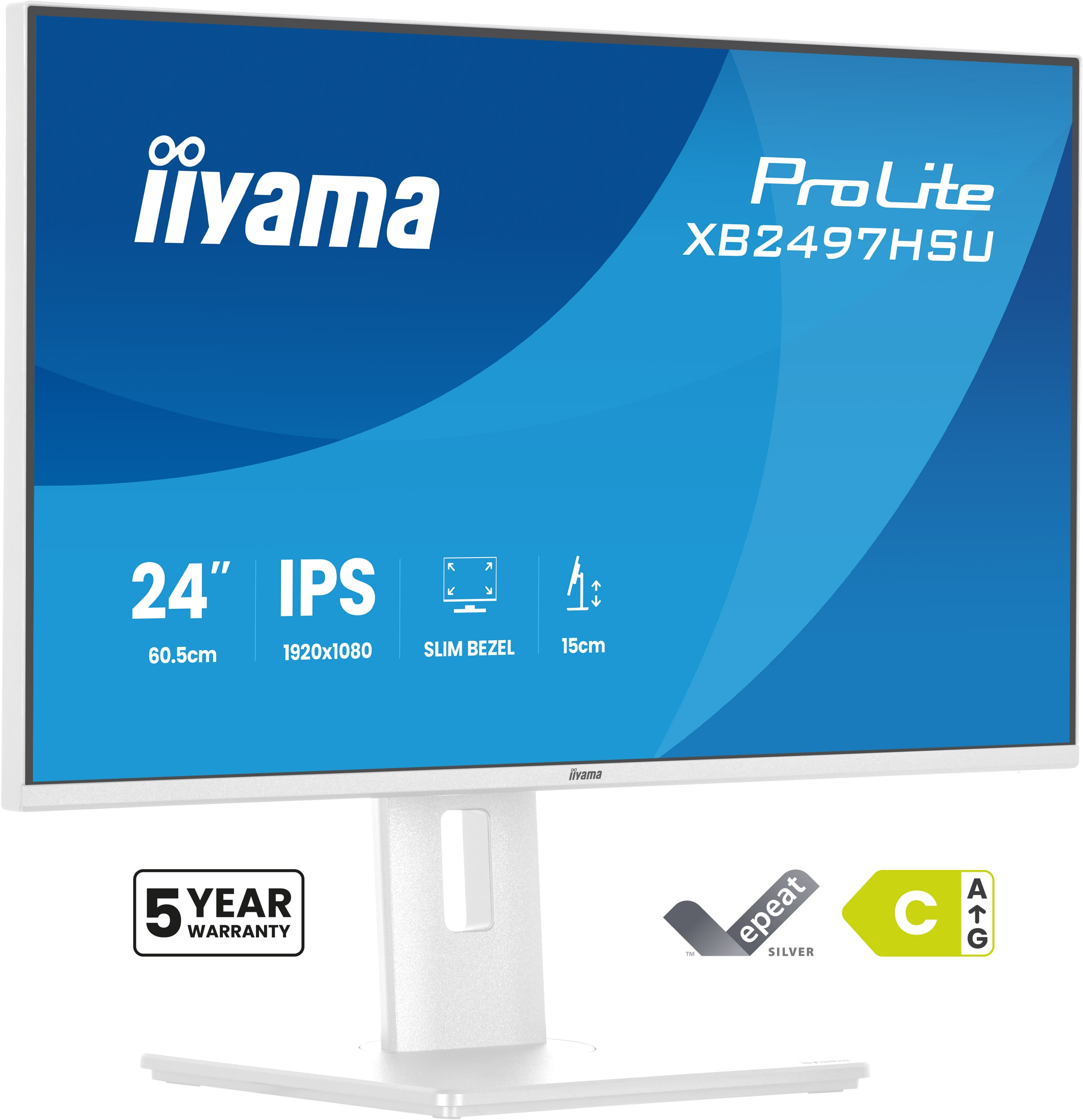 Un monitor bianco iiyama ProLite, 24 pollici, risoluzione 1920x1080.