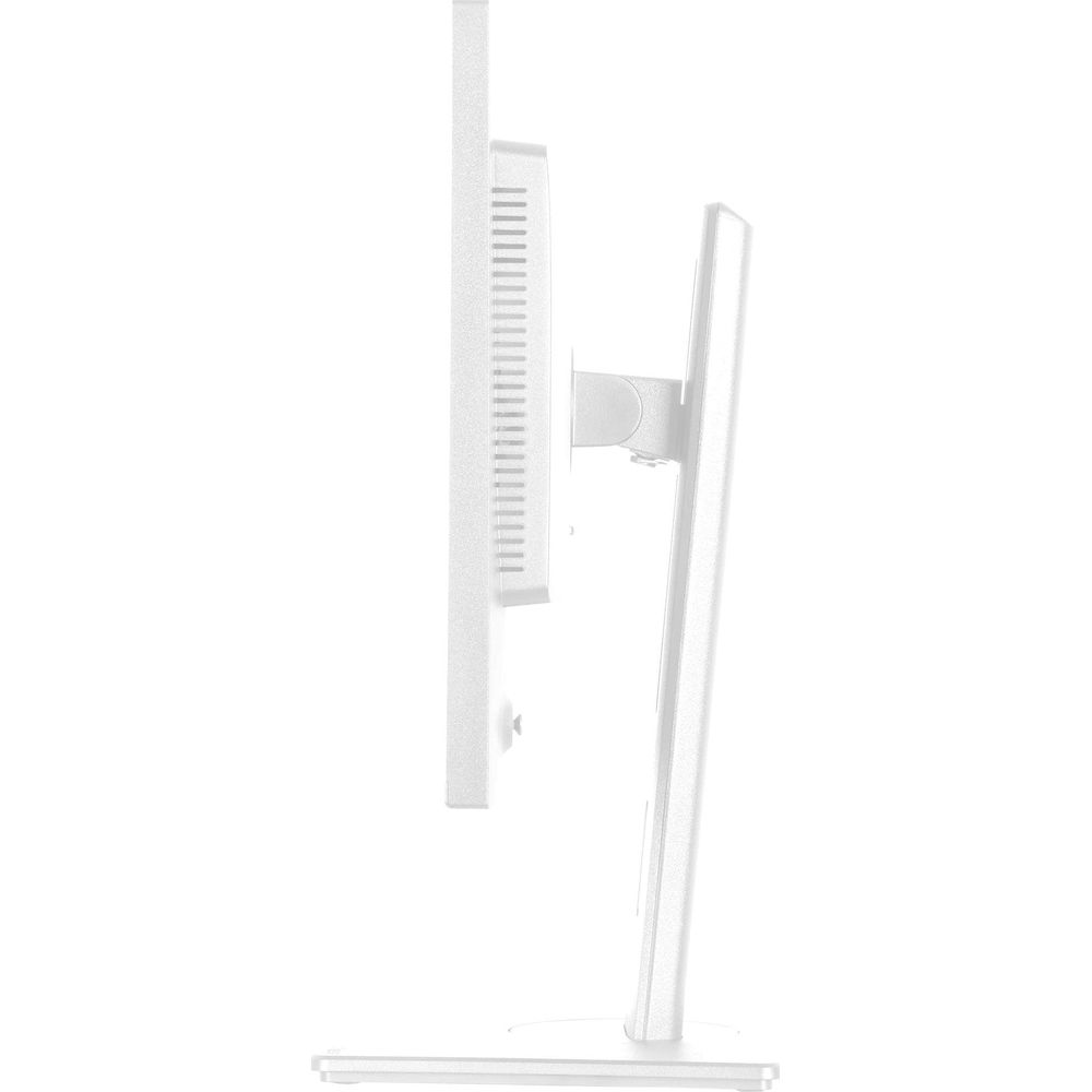 Vista laterale di un monitor bianco con fessure di ventilazione sul retro.