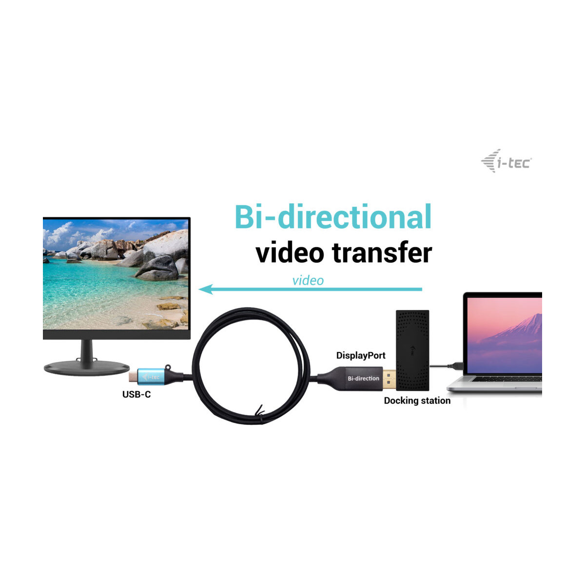 Un monitor si collega via USB-C a una docking station collegata a un laptop.