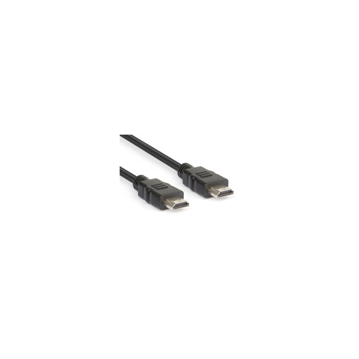 Een zwarte HDMI-kabel met twee connectoren op een witte achtergrond.