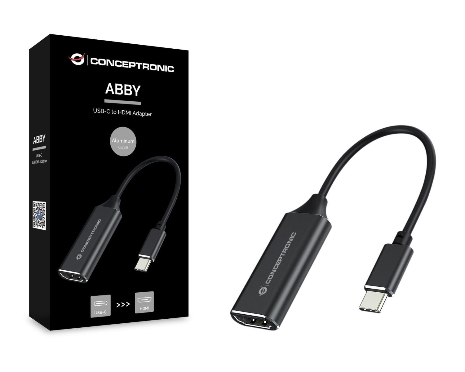 Adaptador Conceptronic ABBY USB-C a HDMI con carcasa de aluminio.