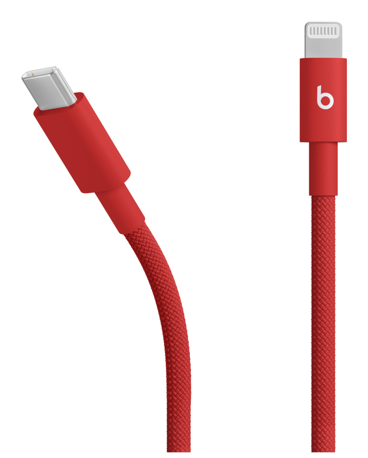 Rode kabel met USB-C en Lightning connector, Beats logo.