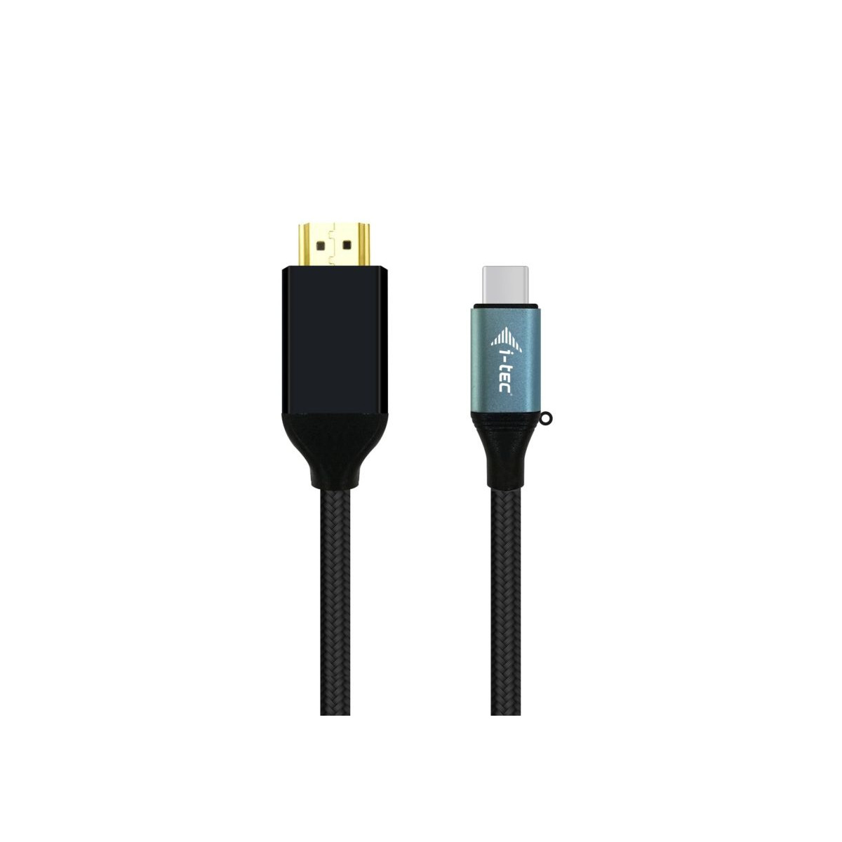 Un cavo HDMI nero e un cavo USB-C nero con cavi intrecciati.