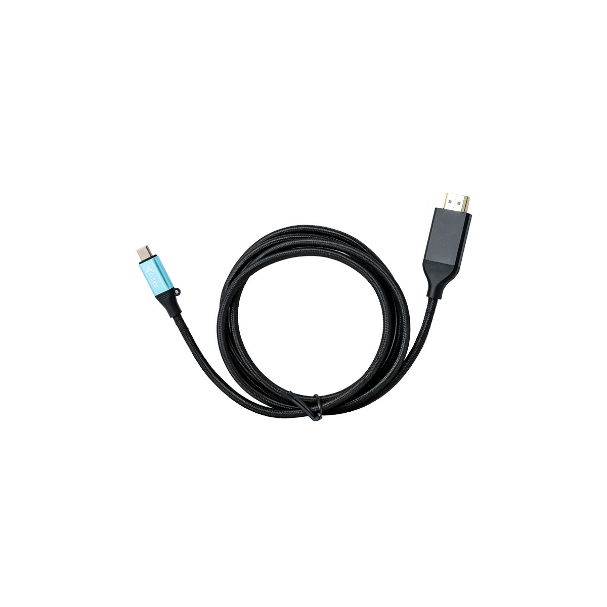 Cavo nero con connettore USB-C e HDMI, su sfondo bianco.