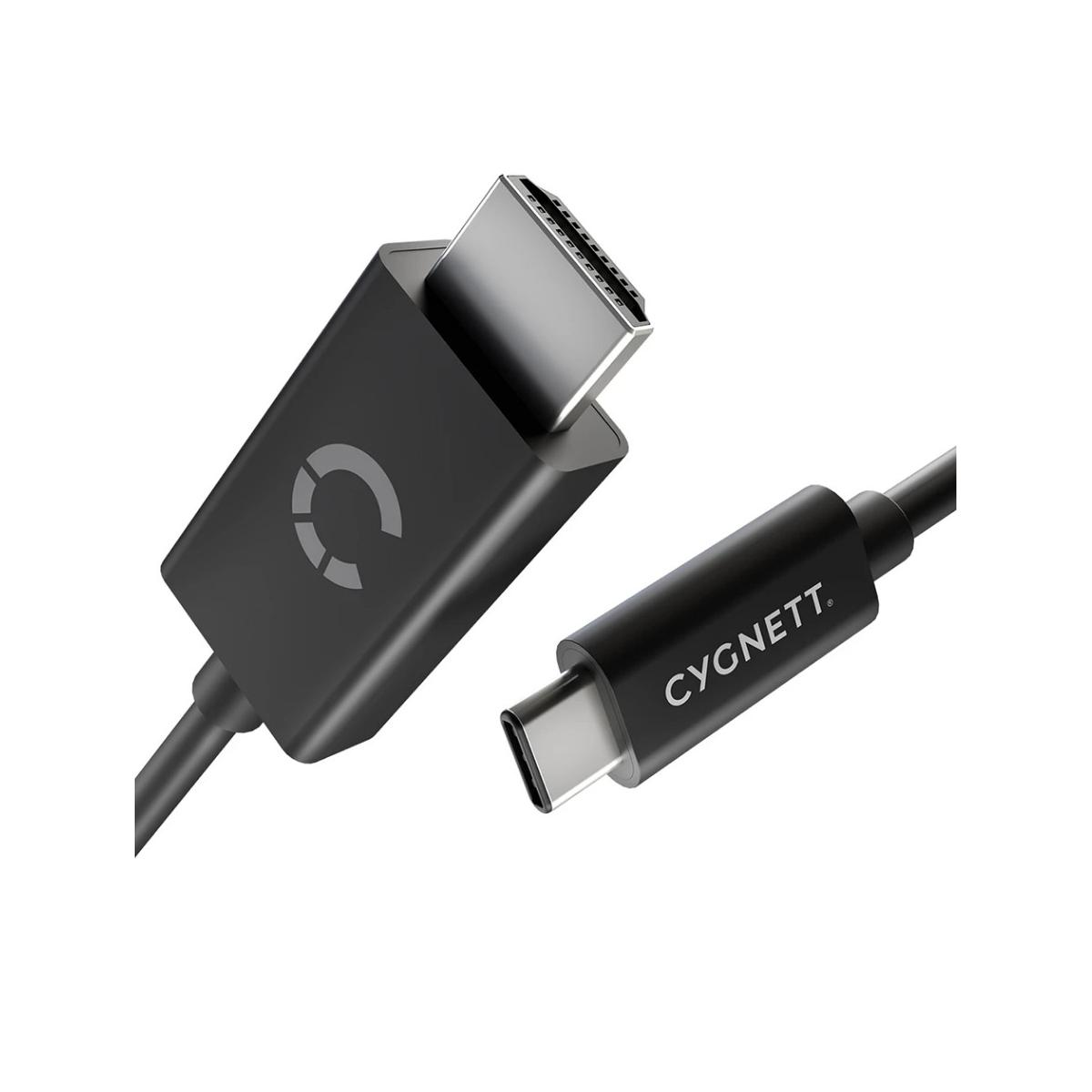 Un cavo USB-C nero con due connettori su sfondo bianco.