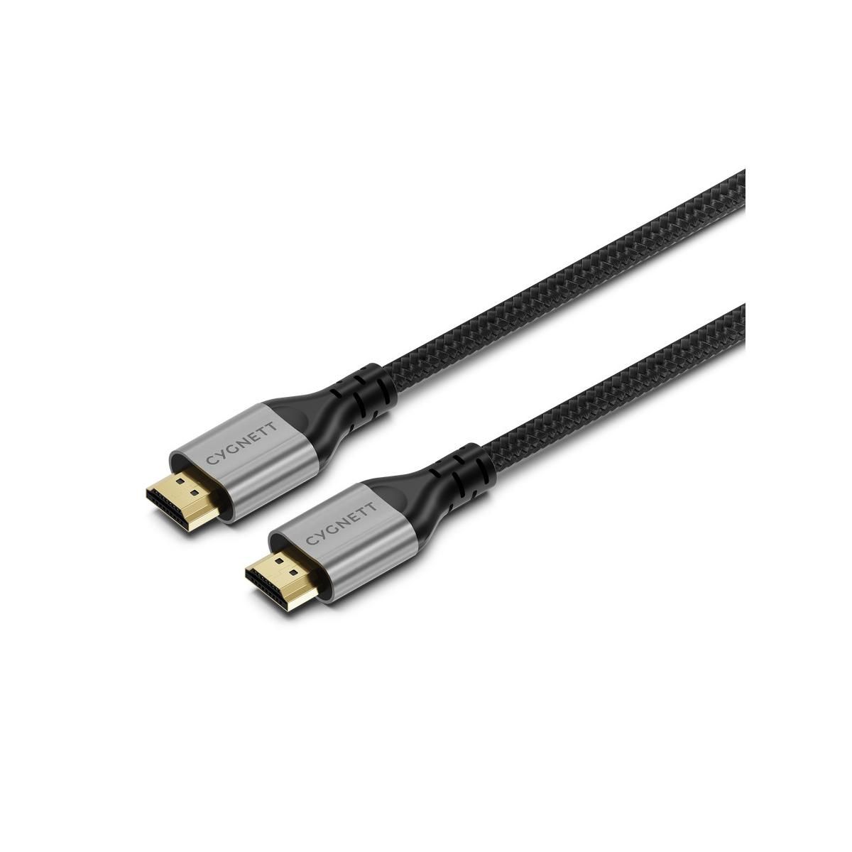Due cavi HDMI con connettori argentati e cavo intrecciato nero.