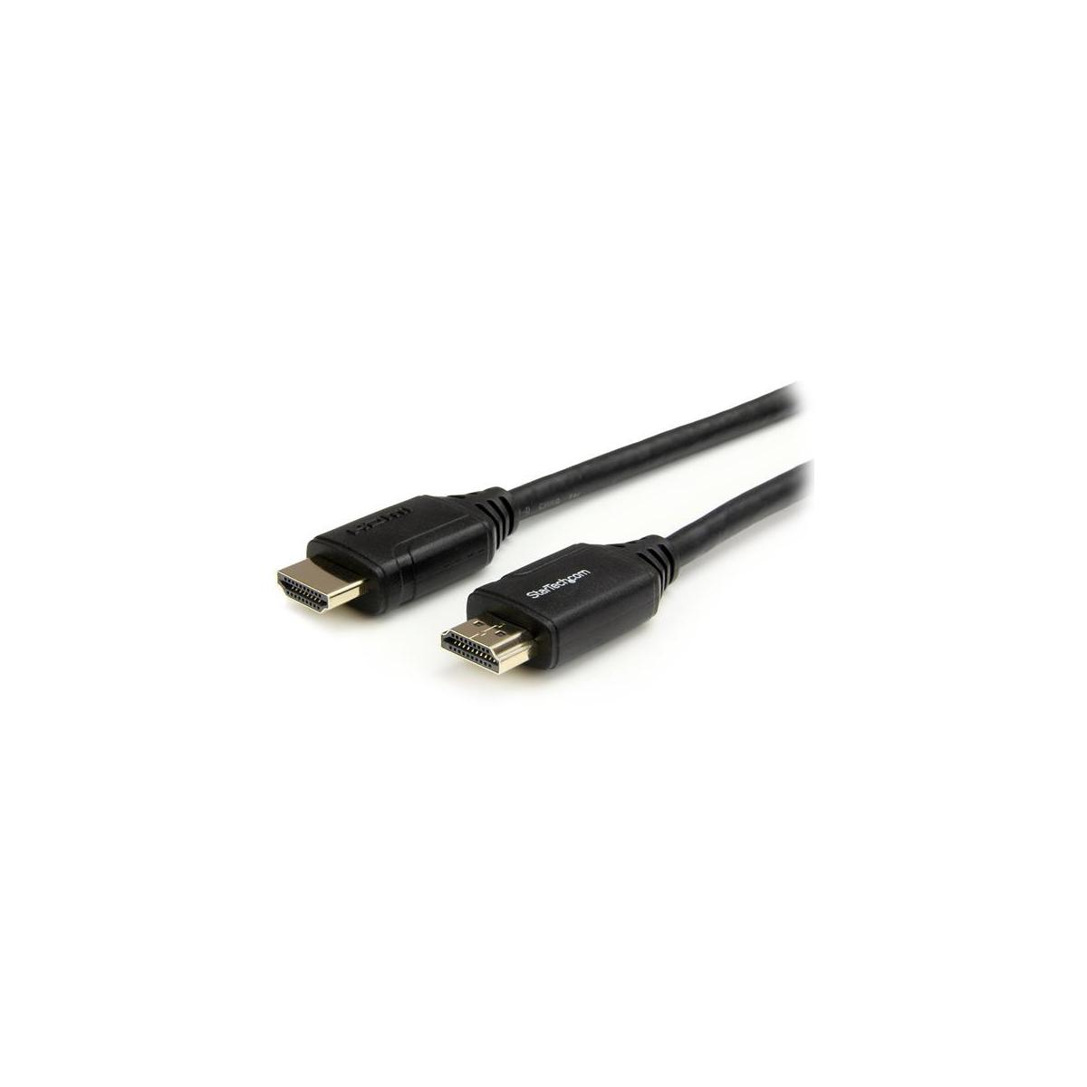 Deux câbles HDMI noirs avec connecteurs dorés sur fond blanc.