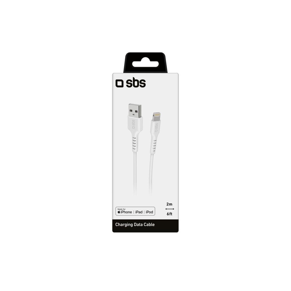 Confezione di un cavo di ricarica/dati SBS bianco con connettori USB-A e Lightning.