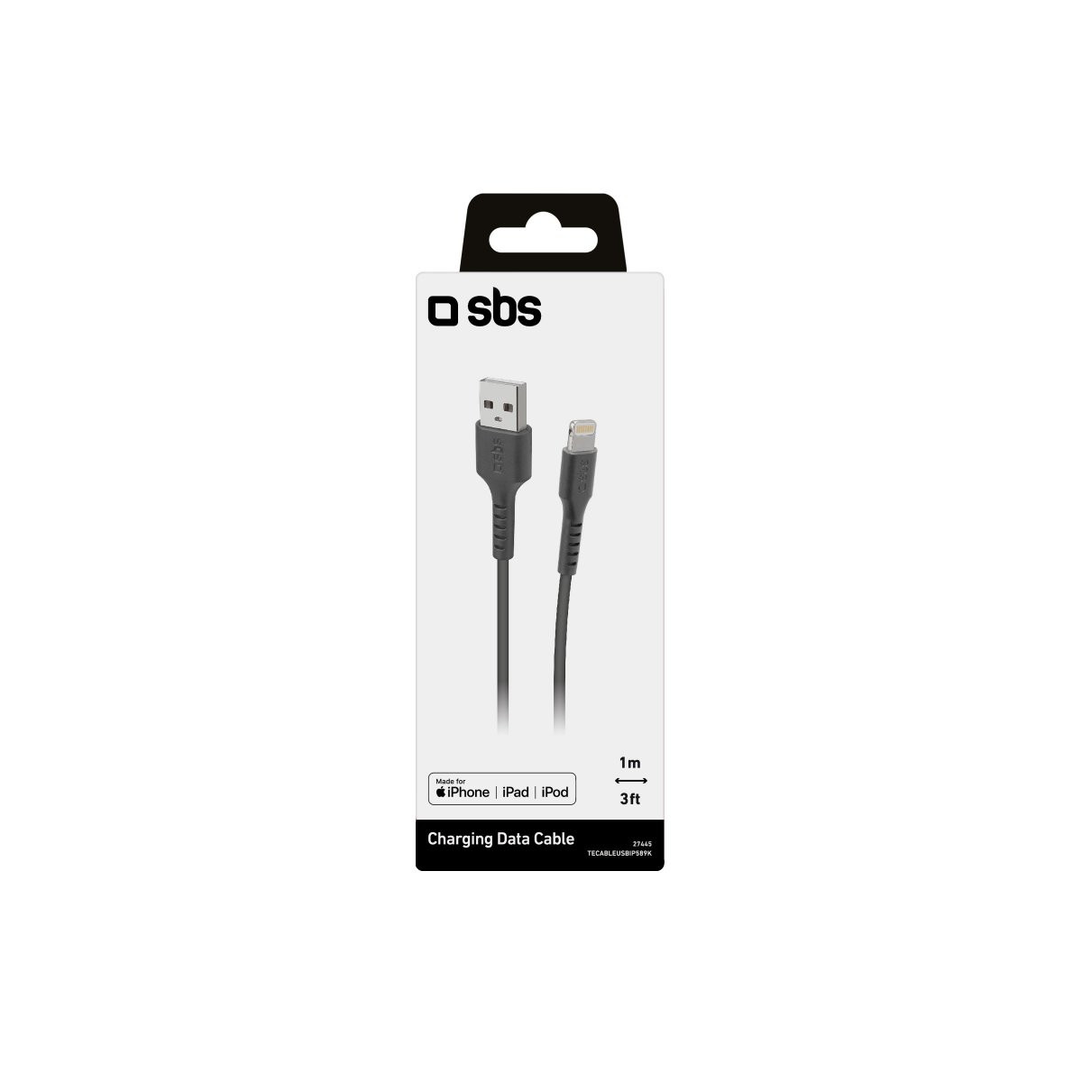 Cavo dati di ricarica SBS con connettore USB-A a Lightning, lungo 1m.