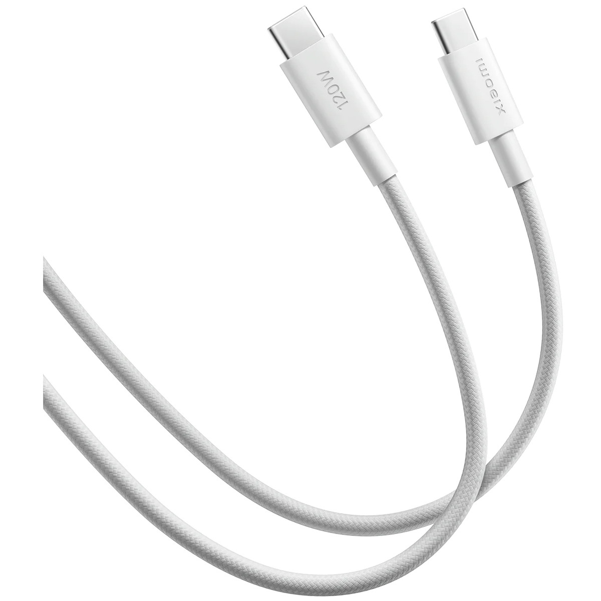 Weißes USB-C-Kabel mit 120W-Markierung und Xiaomi-Logo.