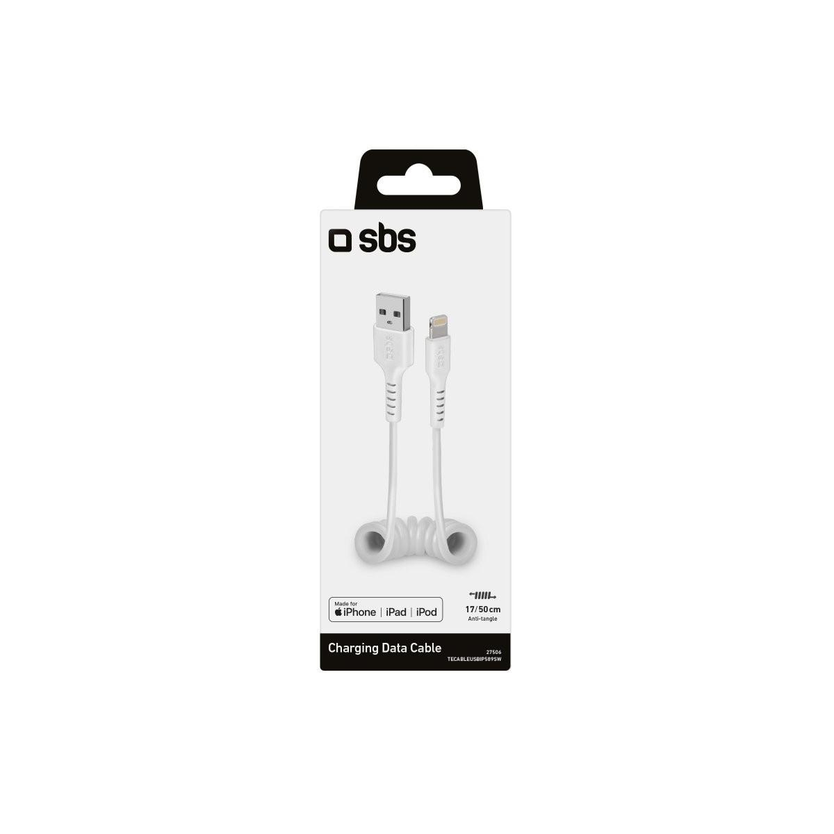 Cable de datos de carga SBS para iPhone, iPad, iPod, 50cm, blanco.