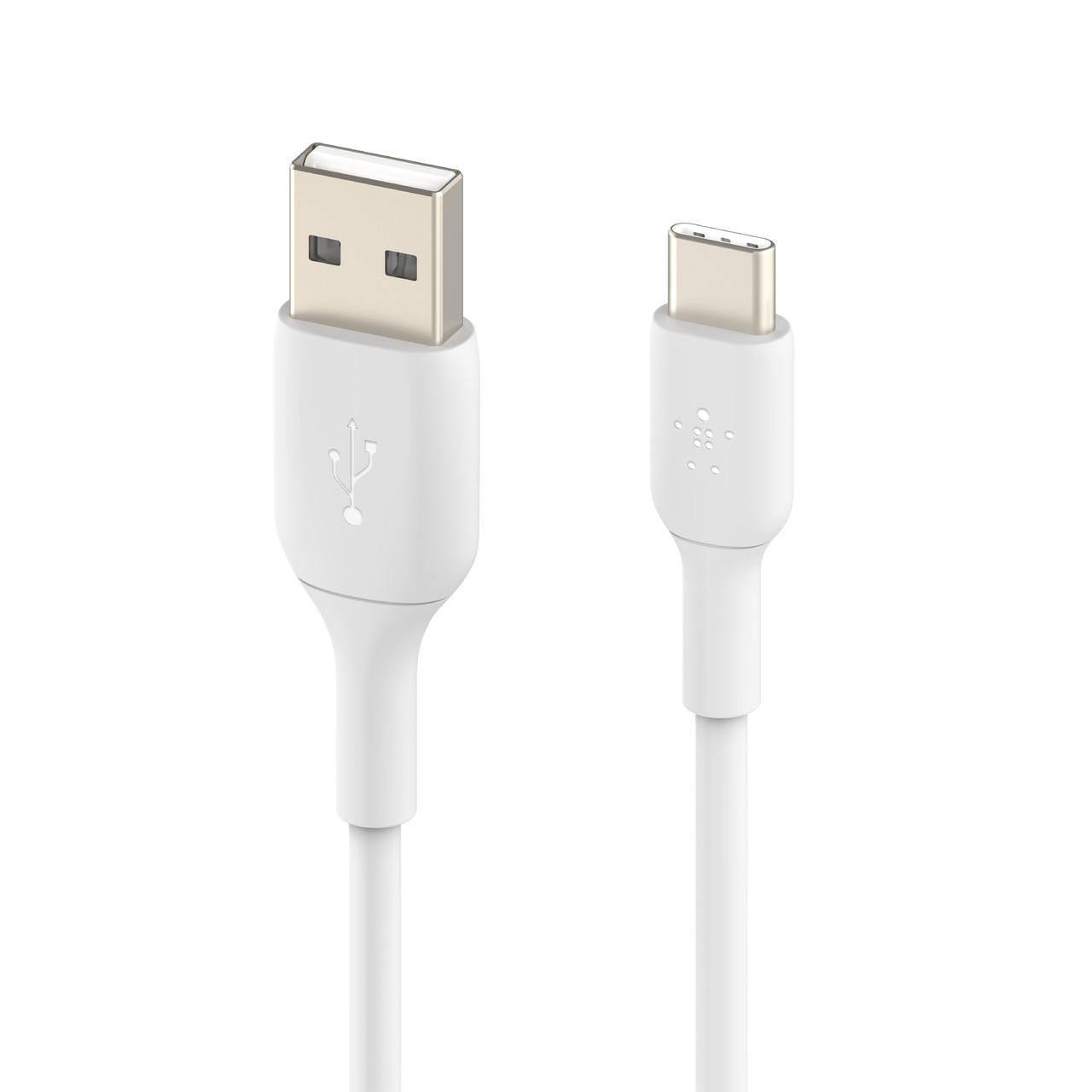 Biały kabel USB-A do USB-C z widocznymi oboma złączami.