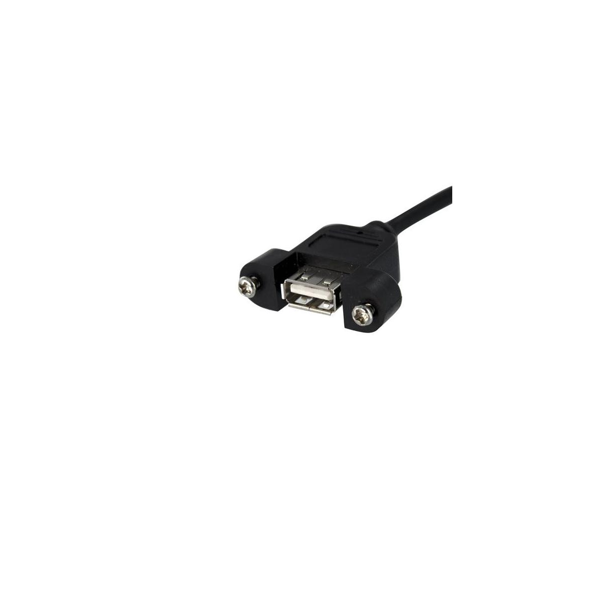 Un cavo USB nero con connettore femmina e viti.