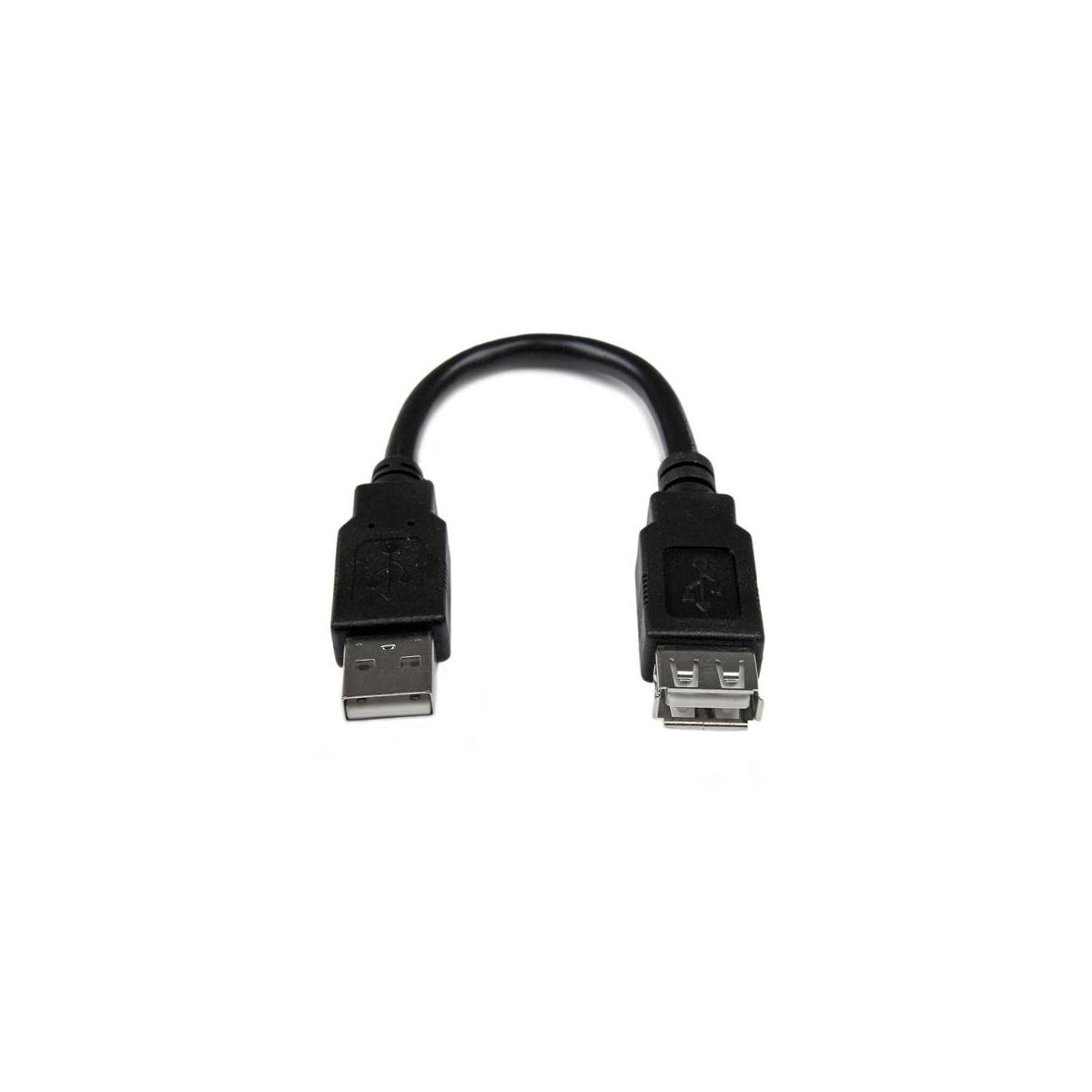 Un cavo di prolunga USB nero con un connettore maschio e uno femmina.