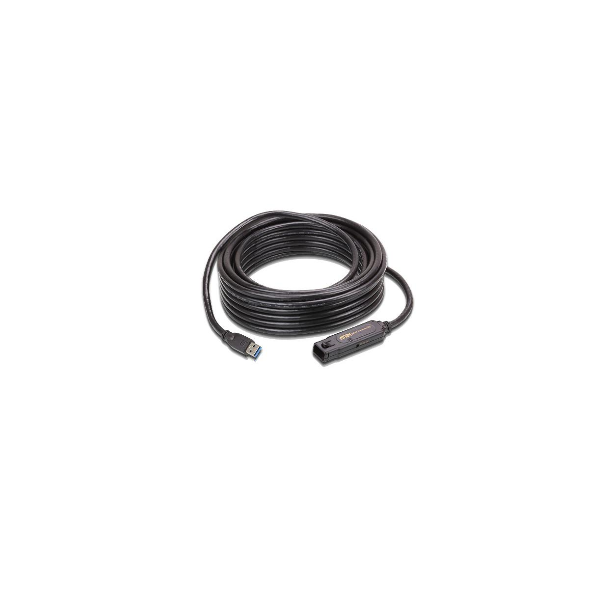 Câble USB noir à deux connecteurs, enroulé.