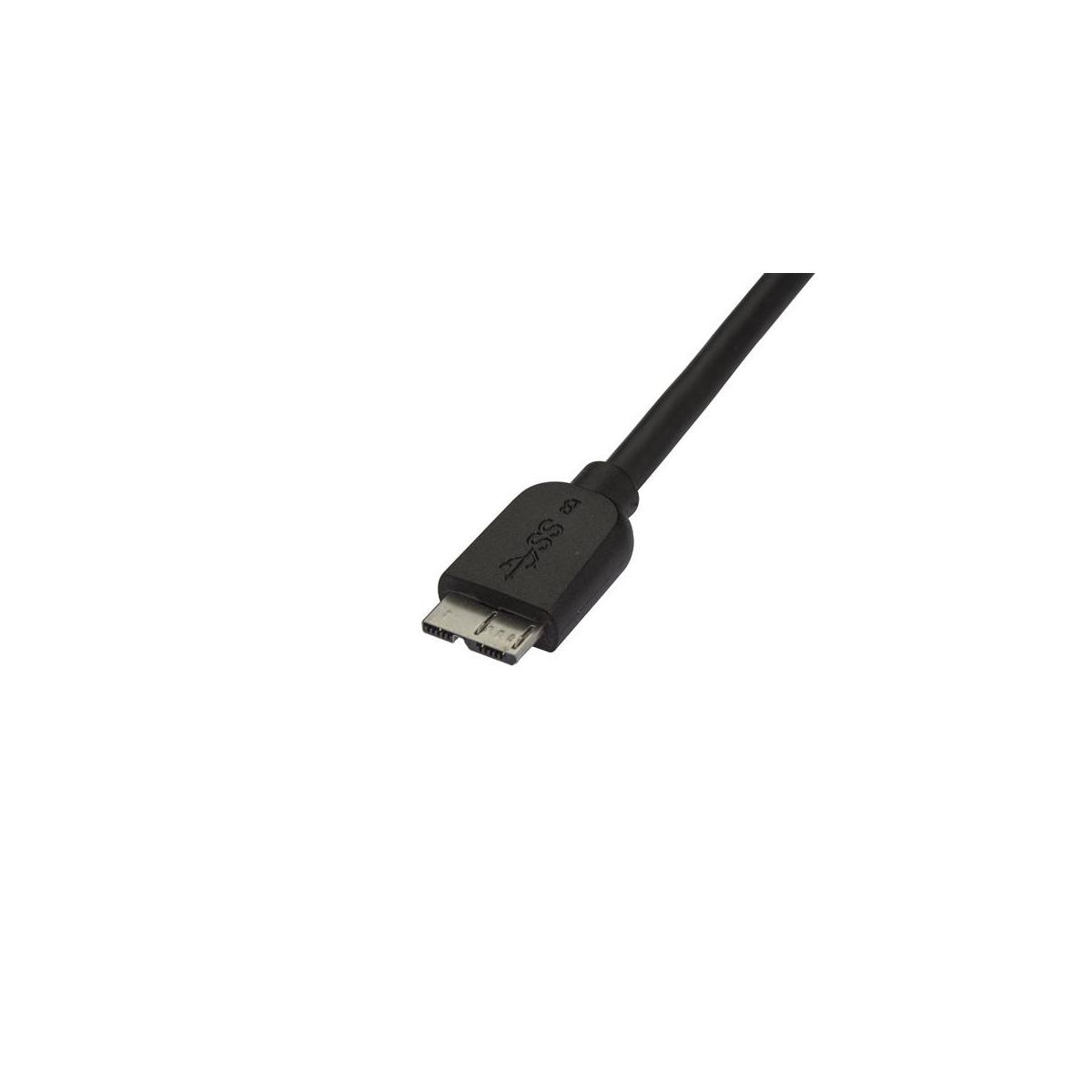 Een zwarte USB-kabel met micro-USB-connector en SS-logo.