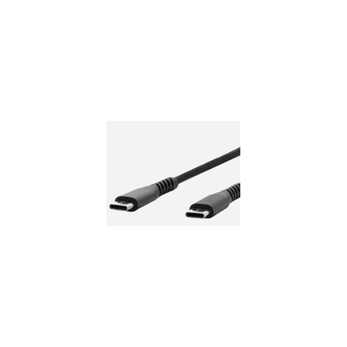 Un cavo USB-C nero con due connettori.