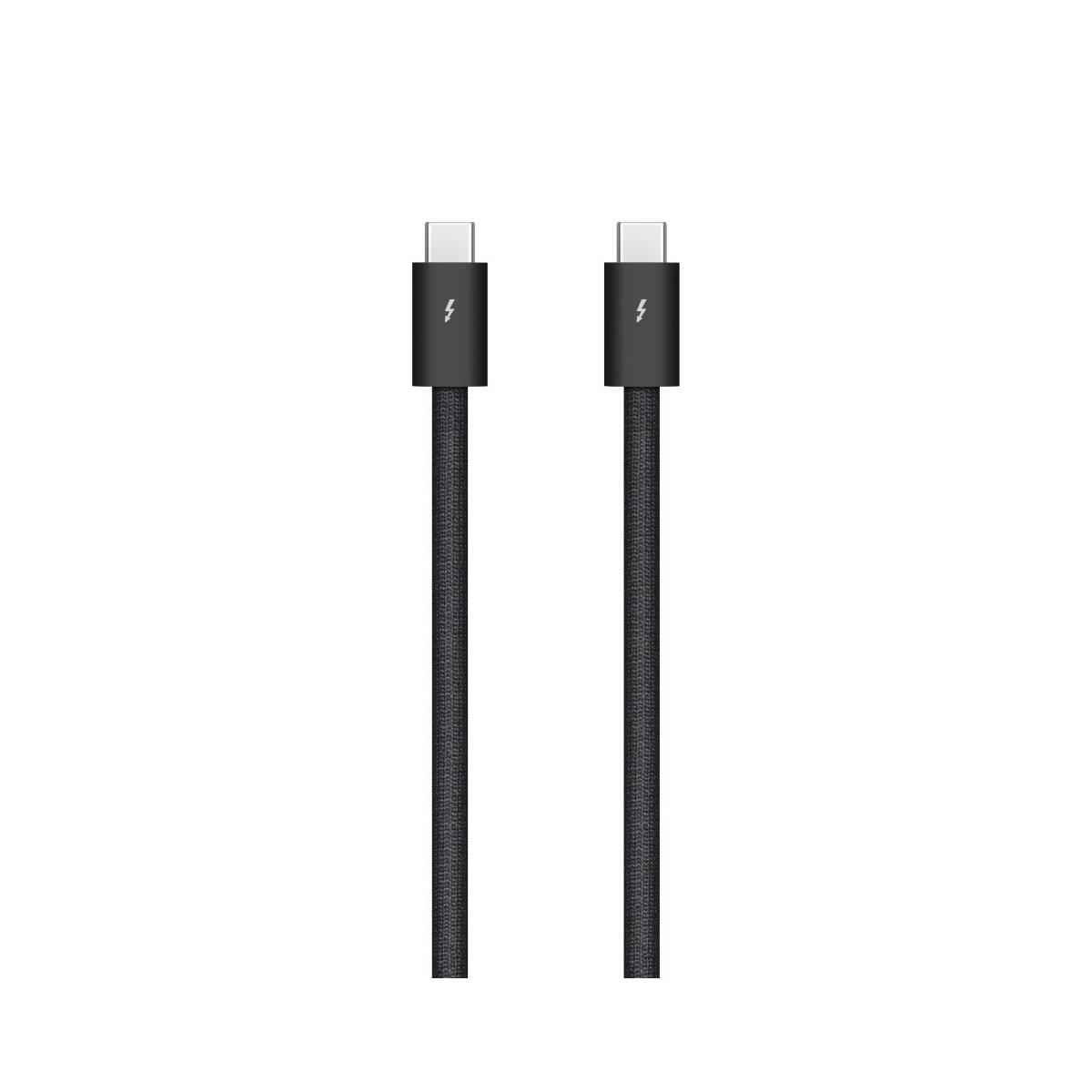 Deux câbles USB-C tressés noirs avec connecteurs argentés, chacun marqué d'un éclair.