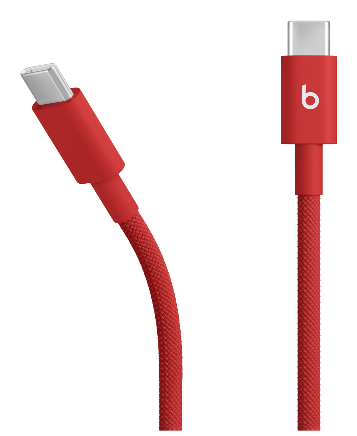Zwei rote USB-C-Kabel mit Beats-Logo auf weißem Hintergrund.