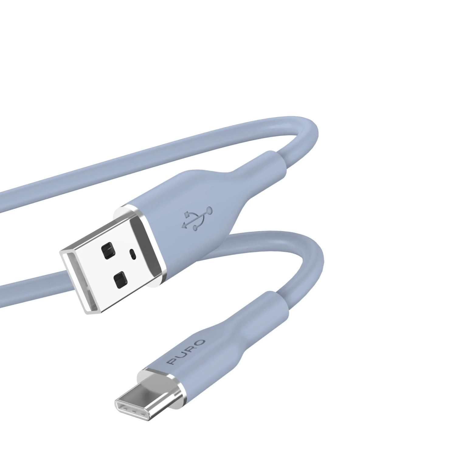 A light blue USB-C to USB-A cable with silver connectors.