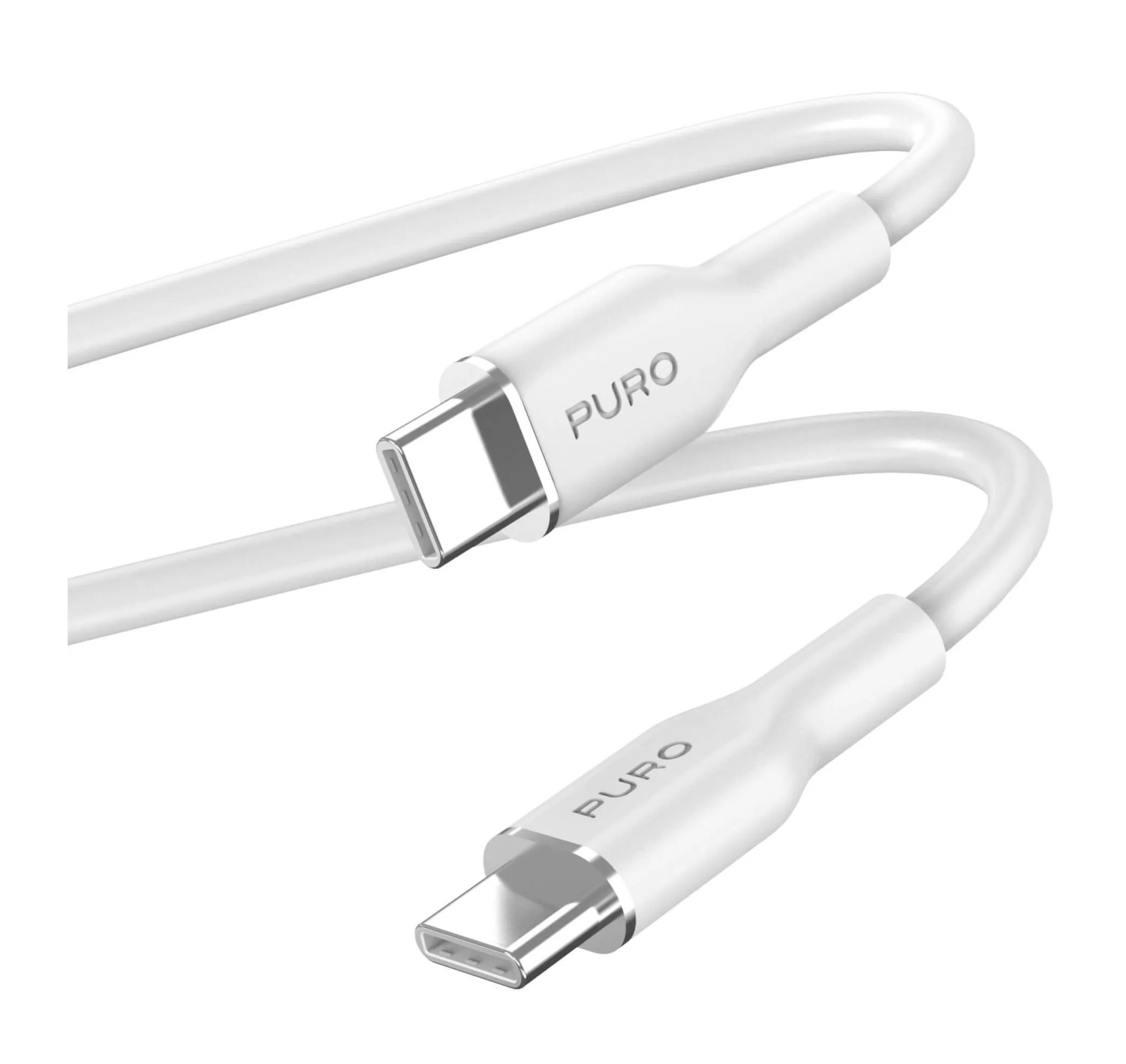 Deux câbles USB-C blancs avec connecteurs argentés sur fond blanc.