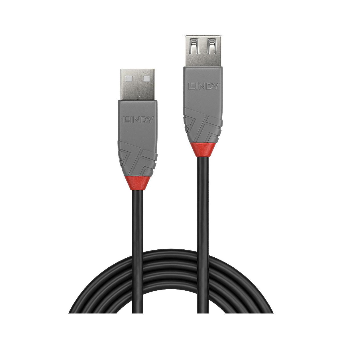 Deux câbles USB gris avec des accents rouges et le logo Lindy sur fond blanc.