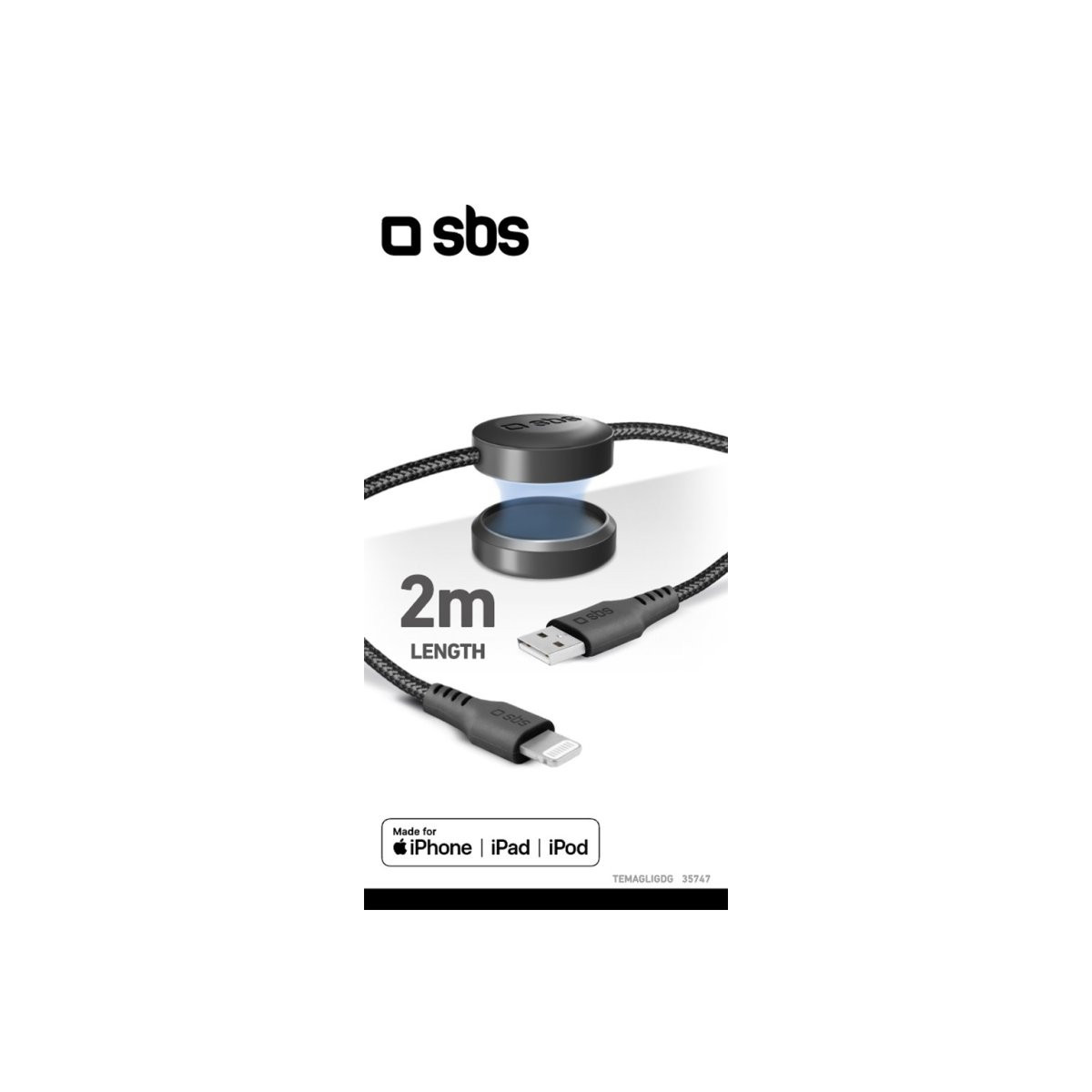 Cable de carga SBS de 2m, USB a Lightning, para iPhone, iPad, iPod.