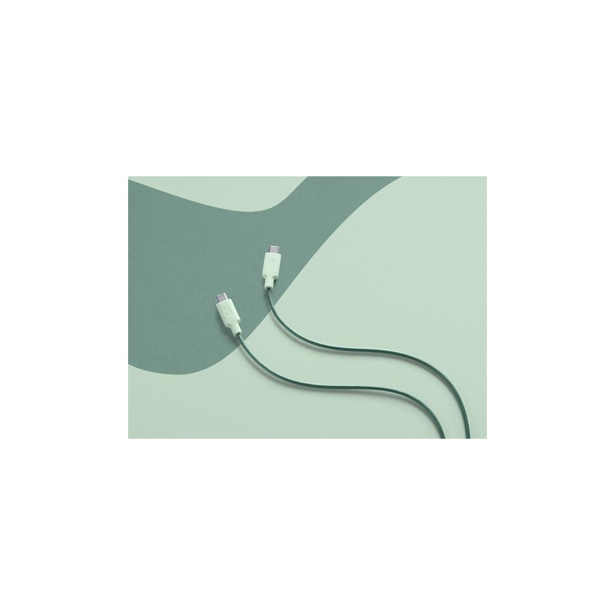 Dos cables USB-C blancos sobre un fondo verde menta.
