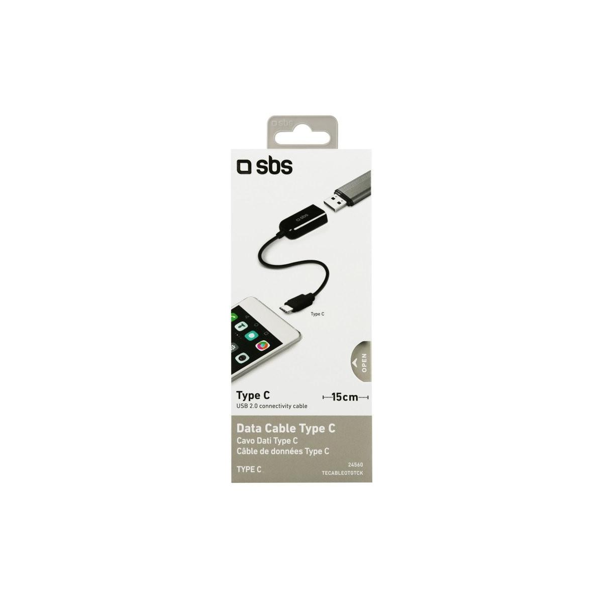 Cable de datos SBS Tipo C: USB 2.0, 15cm, para smartphones.