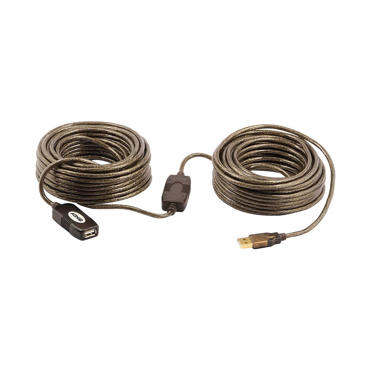 Un cavo di prolunga USB nero con due sezioni di cavo arrotolate e connettori.