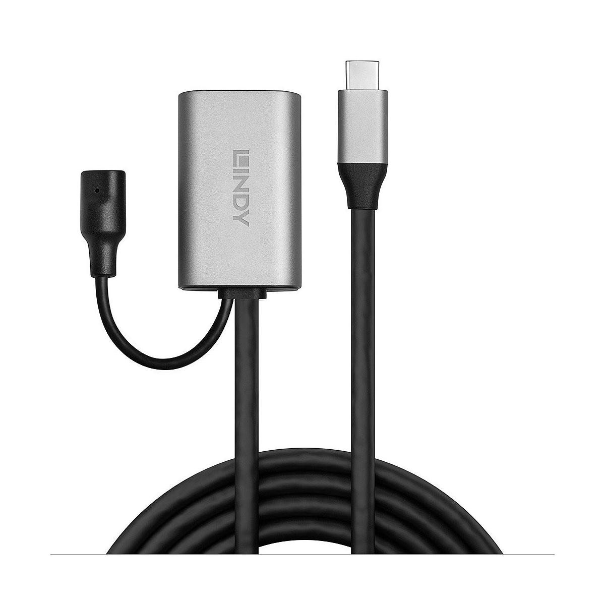 Silver Lindy adapter with USB-C and USB-A ports, black cable.
