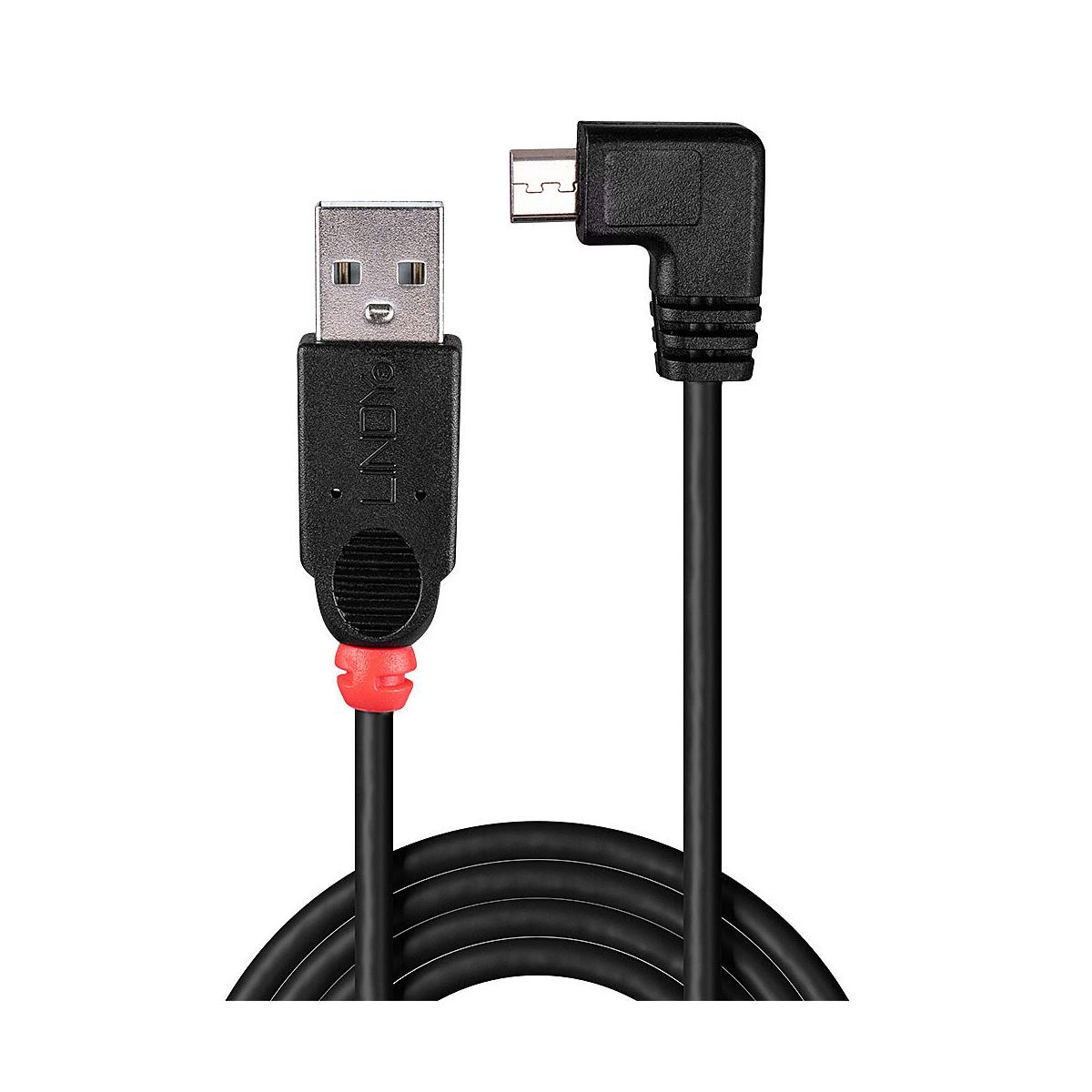 Un cavo da USB a Micro USB nero con connettore angolato a 90 gradi.