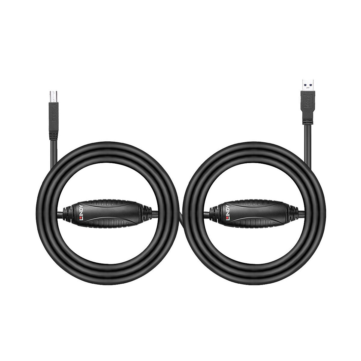 Twee zwarte USB-kabels, elk met een opgerold snoer en een centrale connector.