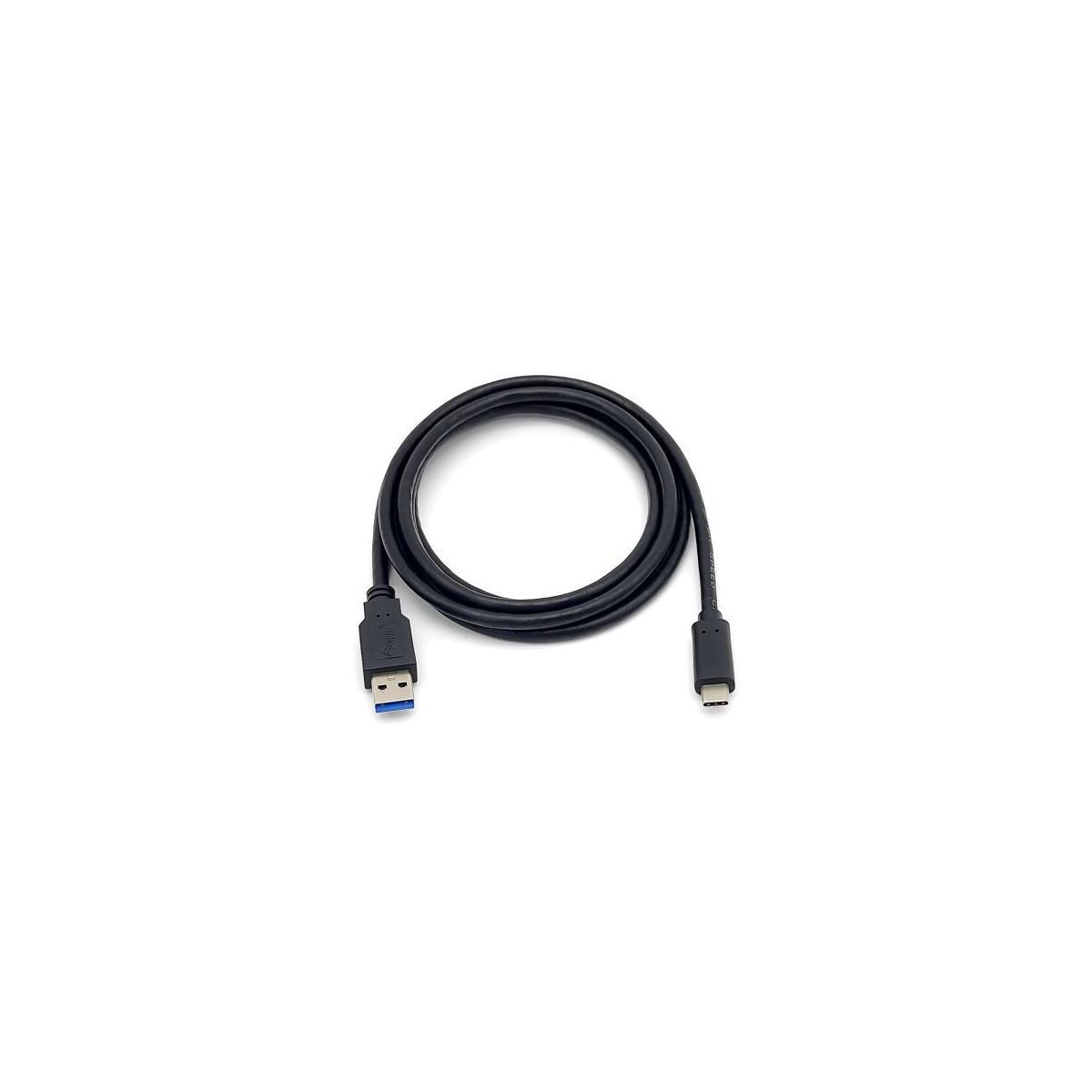 Un câble USB noir avec un connecteur USB-A et un USB-C.