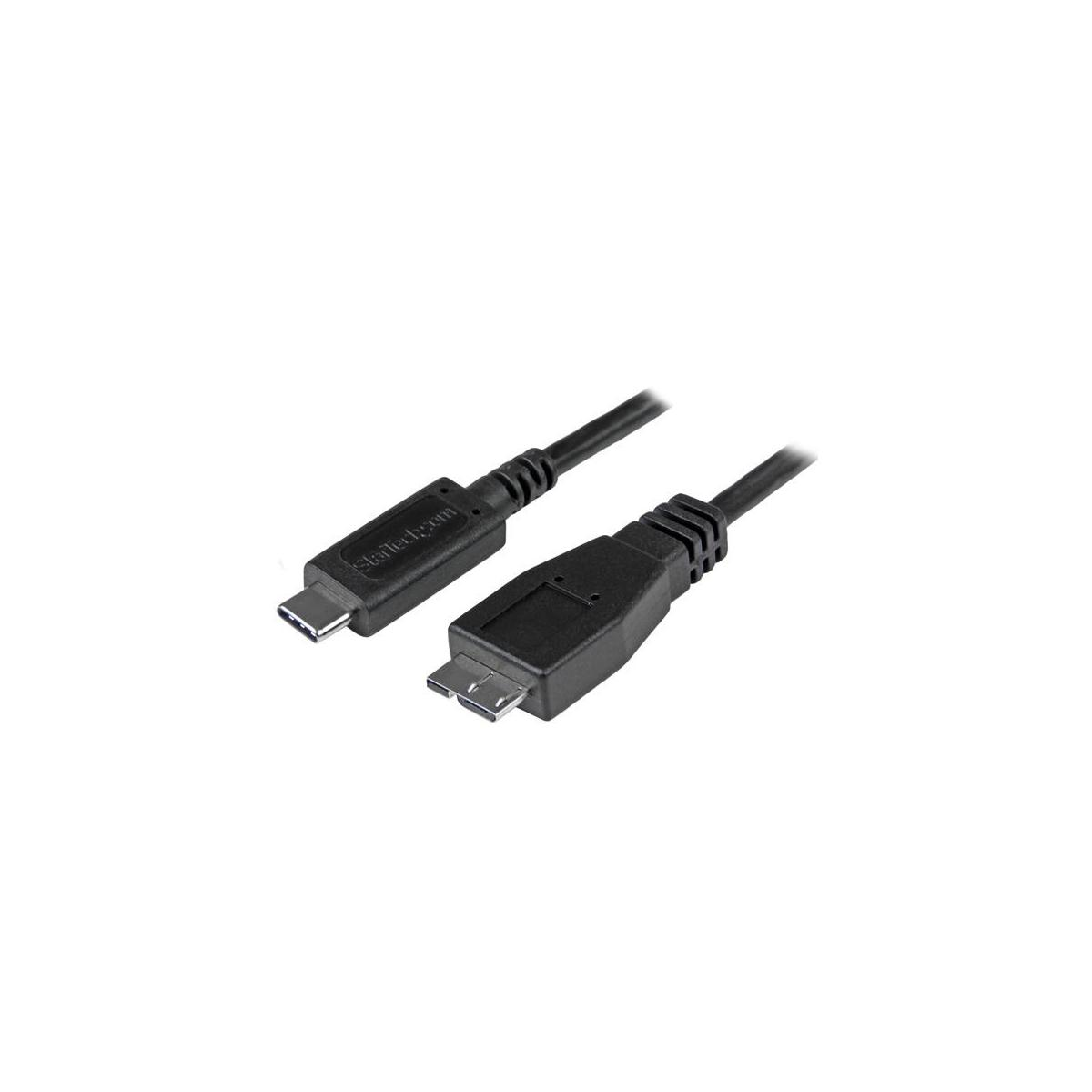 Een zwarte USB-kabel met USB-C en Micro-USB connectoren.