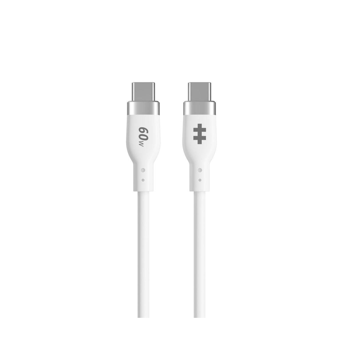 Due cavi USB-C bianchi con connettori, uno etichettato 60W, l'altro con un simbolo.