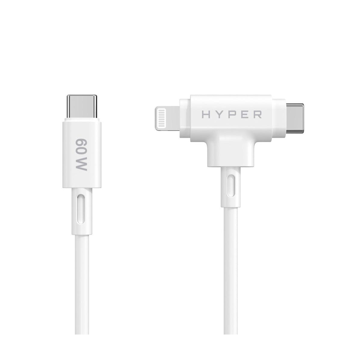 A white USB-C and Lightning cable marked with 60W.