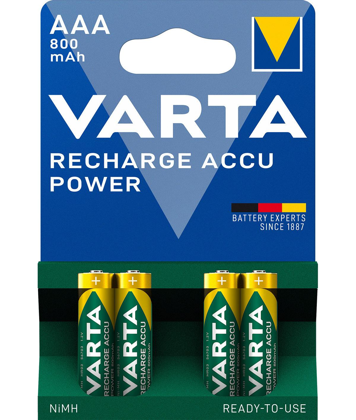 Varta AAA Rechargeable Batteries, 800mAh, 4er Pack.
