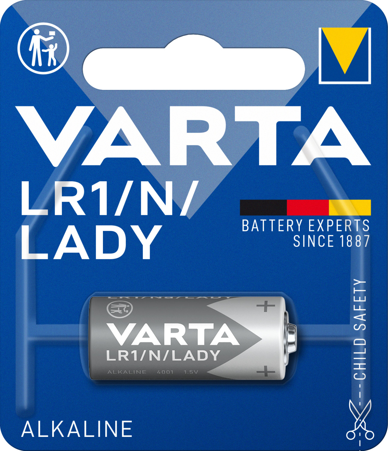 Varta LR1/N/LADY battery in blister pack, alkaline, 1.5V.