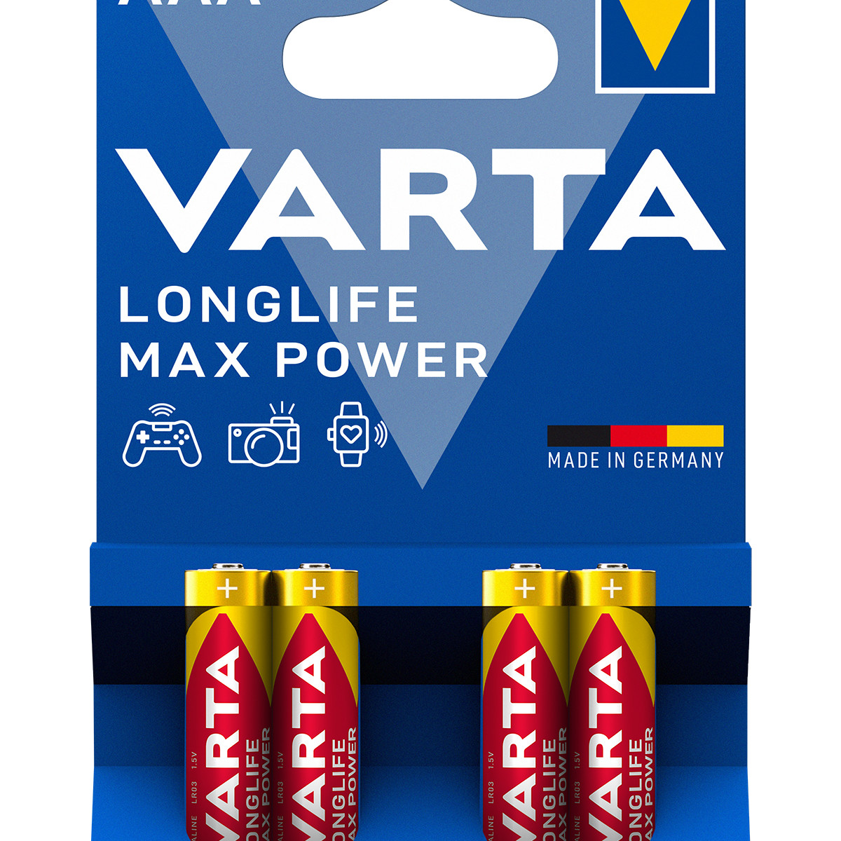 Pilas Varta AAA en blíster, fabricadas en Alemania.