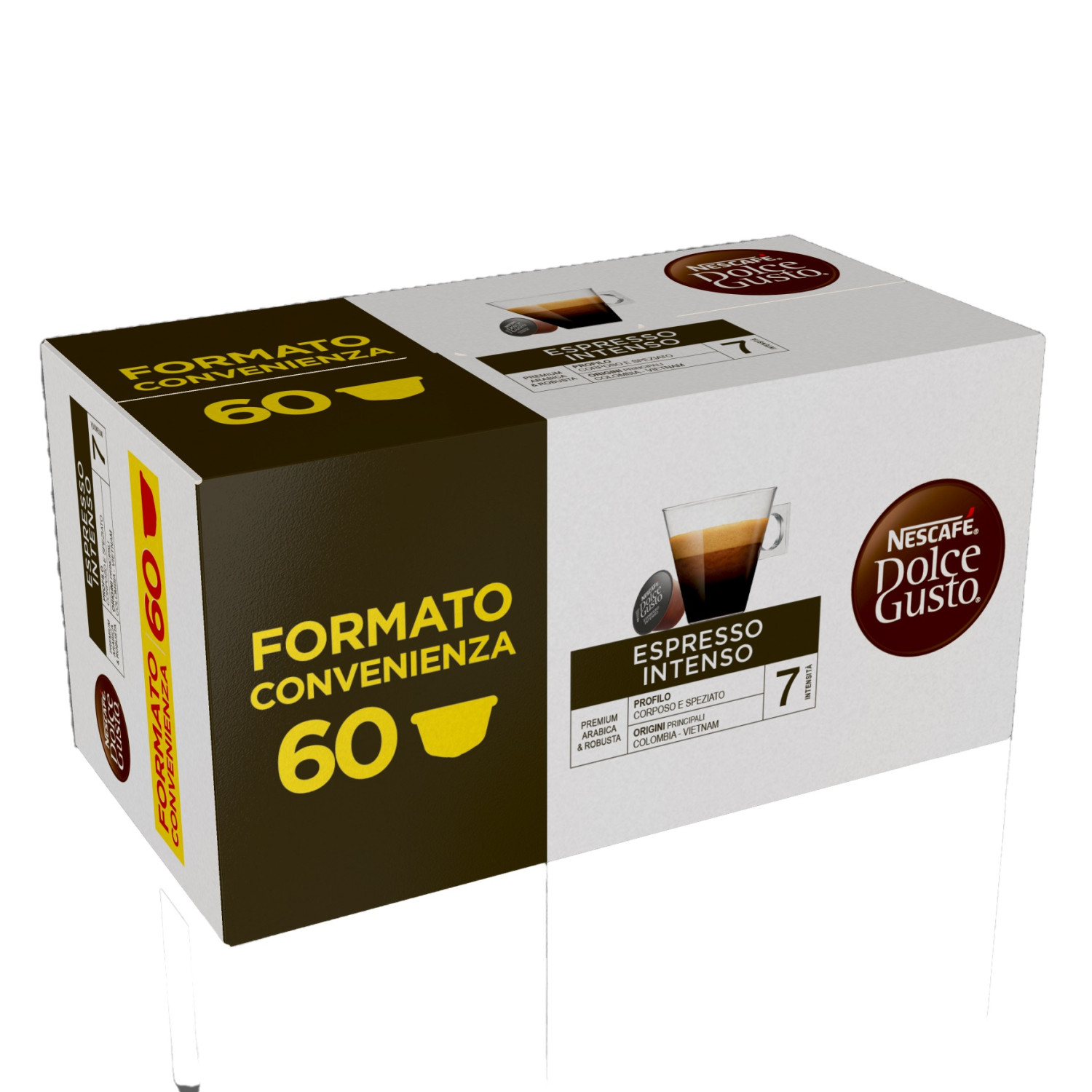 Una confezione di Nescafé Dolce Gusto Espresso Intenso da 60 capsule.