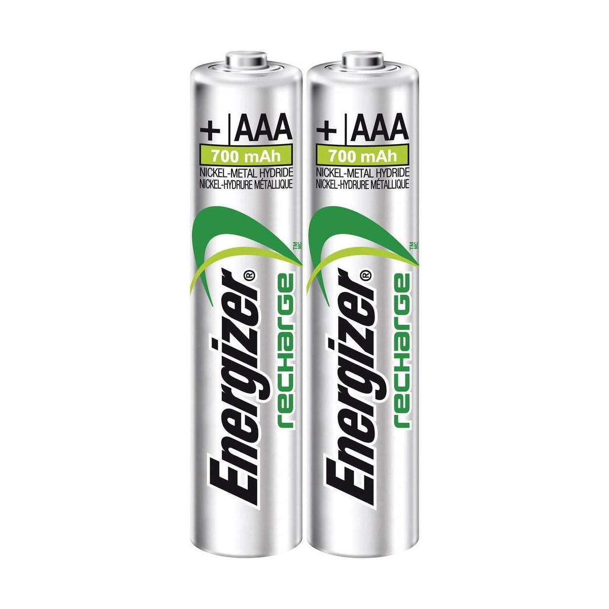 Dos pilas AAA Energizer, 700 mAh, de hidruro metálico de níquel.